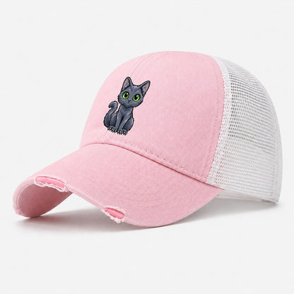 Korat Sitting Peeking Cats Washed Trucker Hat – Light Pink