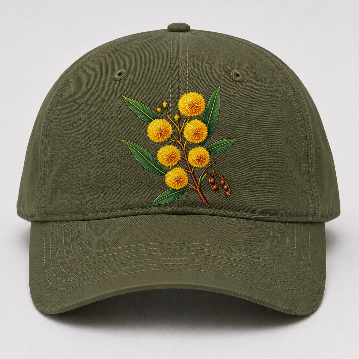 Golden Wattle Flowering Sprig Australia Cultural Icons Baseball Cap – Army Green