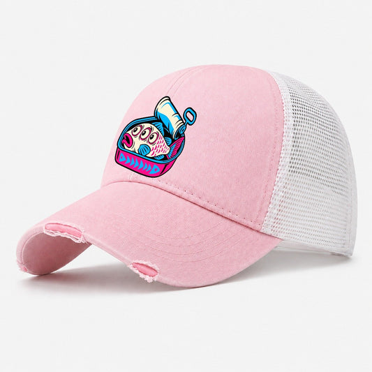 Three Eyed Sardine Tin Crazy Styles Washed Trucker Hat – Light Pink