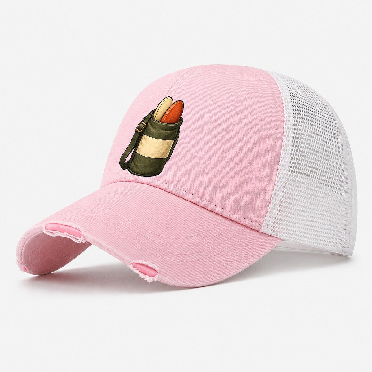 Course Bag With Standing Discs Disc Golf Washed Trucker Hat – Light Pink