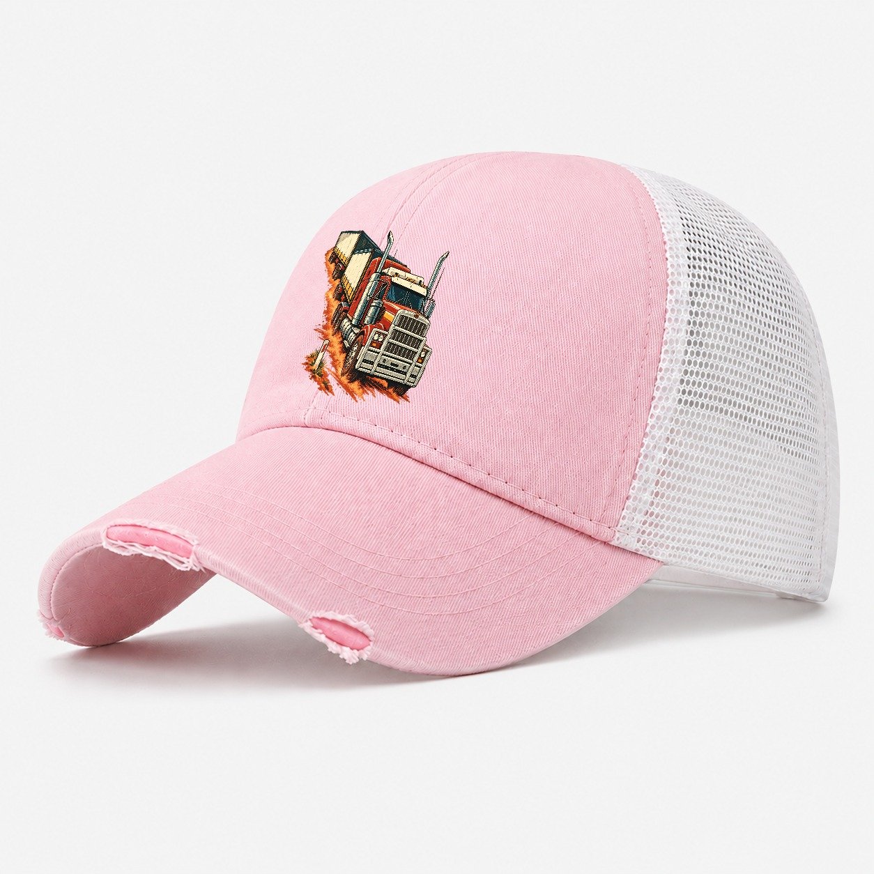 Generic Road Train And Red Dust Marker Australia Cultural Icons Washed Trucker Hat – Light Pink