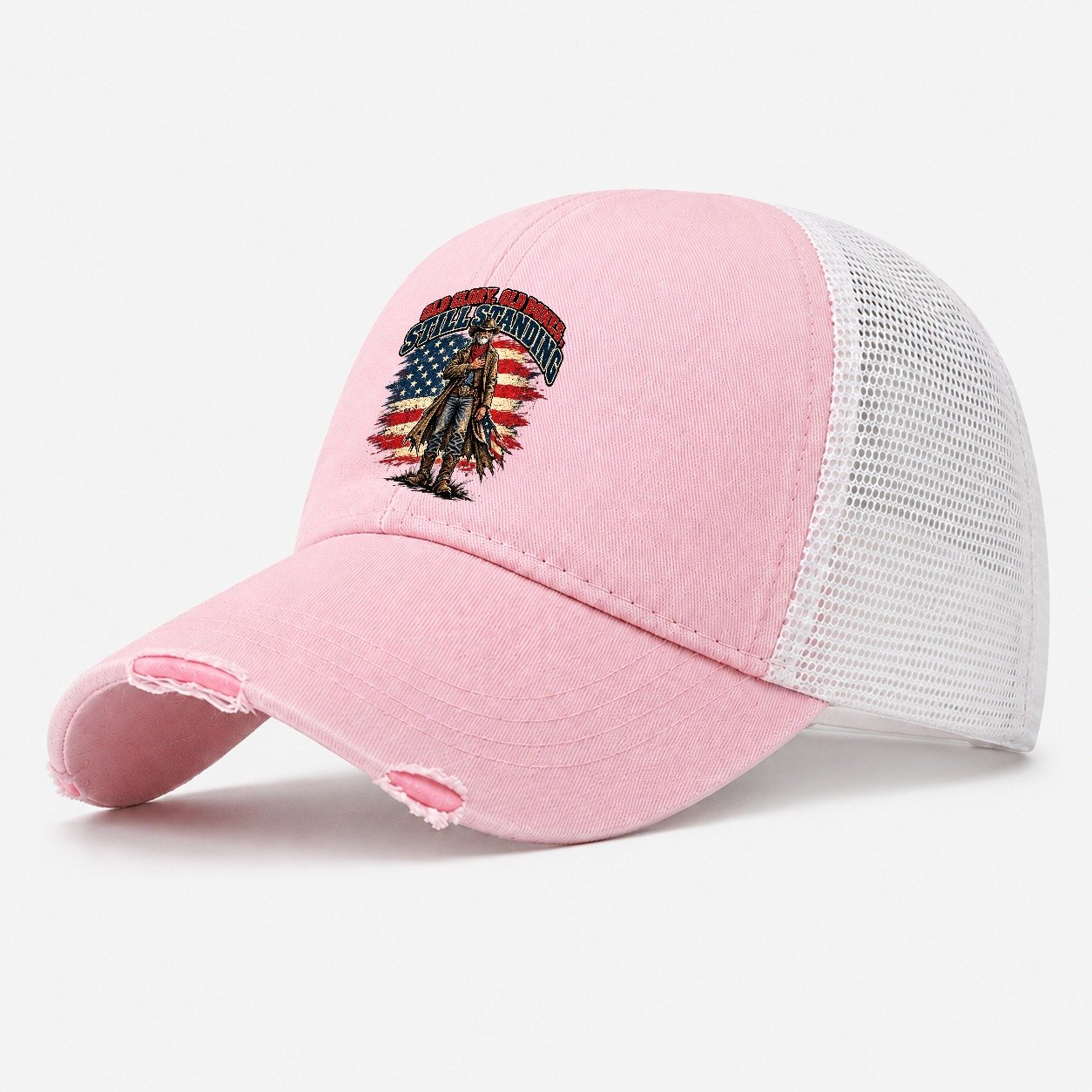 Old Glory Old Bones Still Standing Old Man Strong Washed Trucker Hat – Light Pink