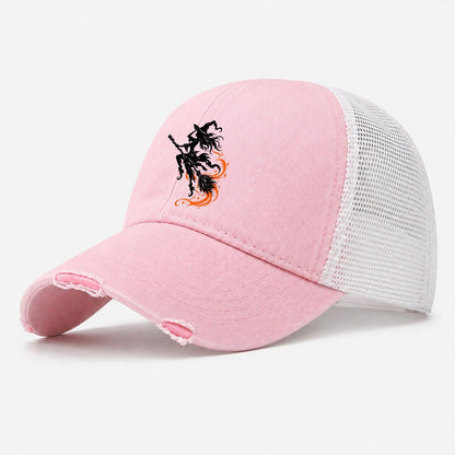 Airborne Witch On A Broom Witch Magic Washed Trucker Hat – Light Pink