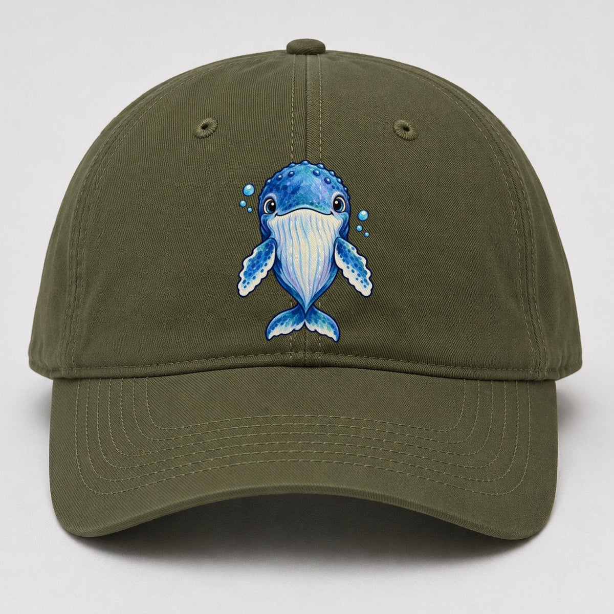 Humpback Whale Front Float Sea Sprite Baseball Cap – Army Green