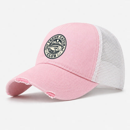 Fresh Catch Club Fishing Elegant Washed Trucker Hat – Light Pink