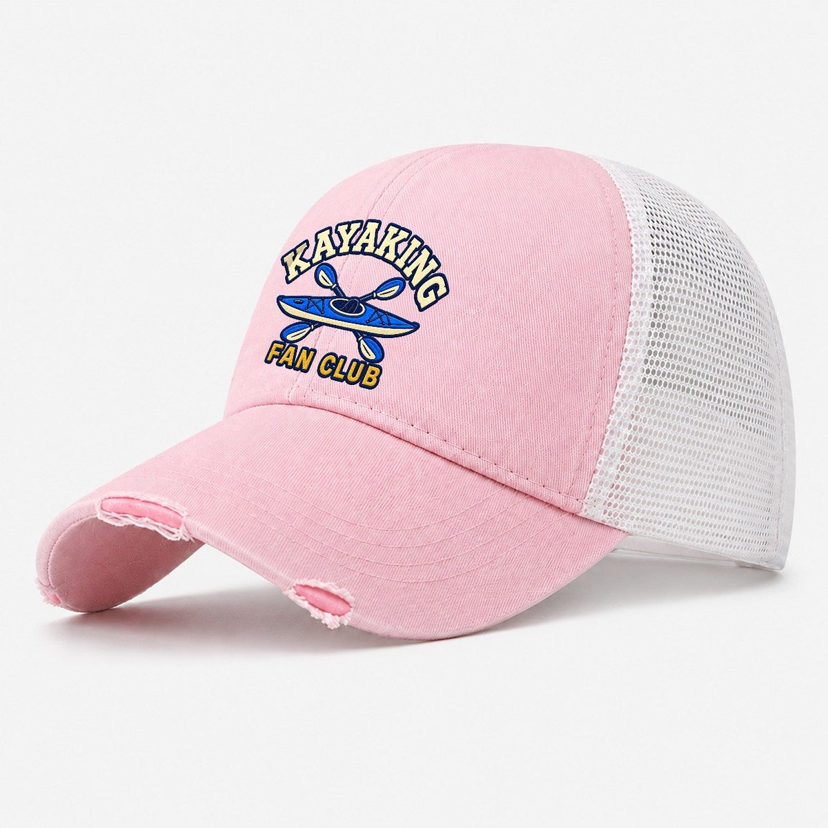 Kayaking Fan Club Washed Trucker Hat – Light Pink