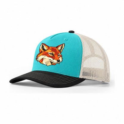 Red Fox Head Wildwood Mosaic Trucker Hat – Aqua Black White