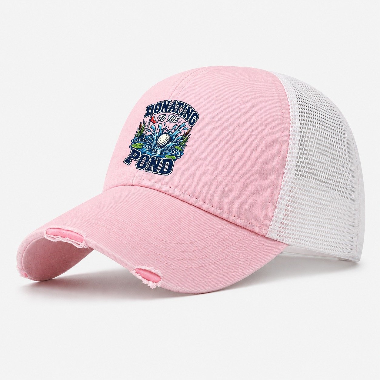 Donating To The Pond Golf Life Washed Trucker Hat – Light Pink