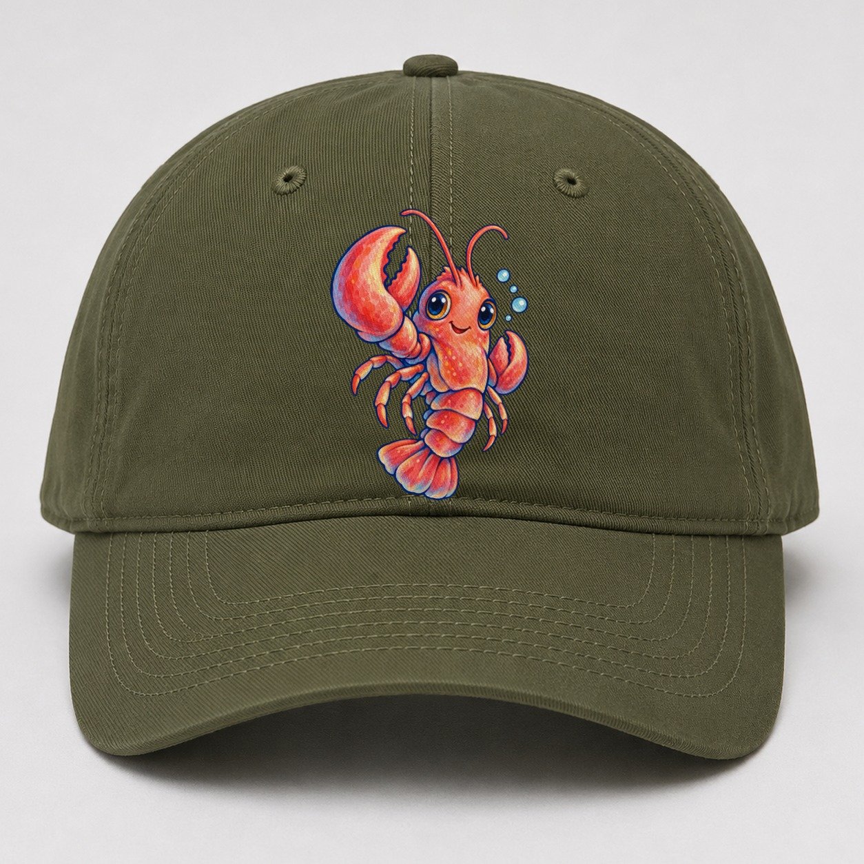 Lobster Three Quarter Float Sea Sprite Baseball Cap – Army Green