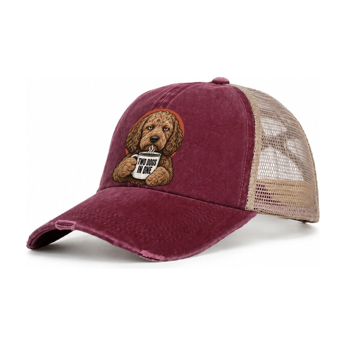 Labradoodle Mug Truths Dog Mug Truths Women's Ponytail Trucker Hat – Burgundy Khaki
