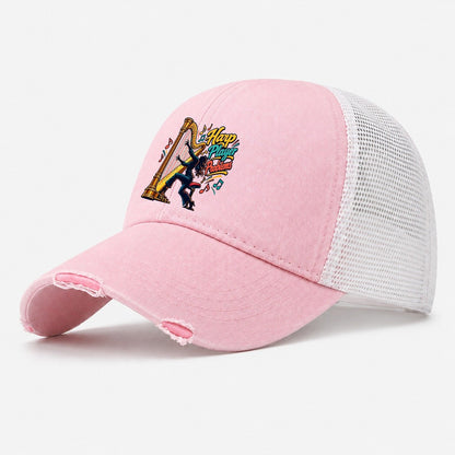 Harp Player Problems Music Instruments Washed Trucker Hat – Light Pink