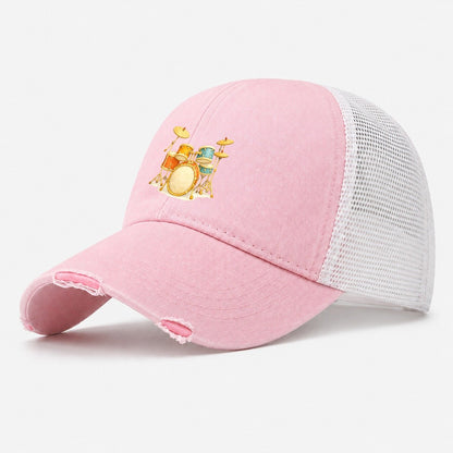 Colorful Drum Kit Washed Trucker Hat – Light Pink