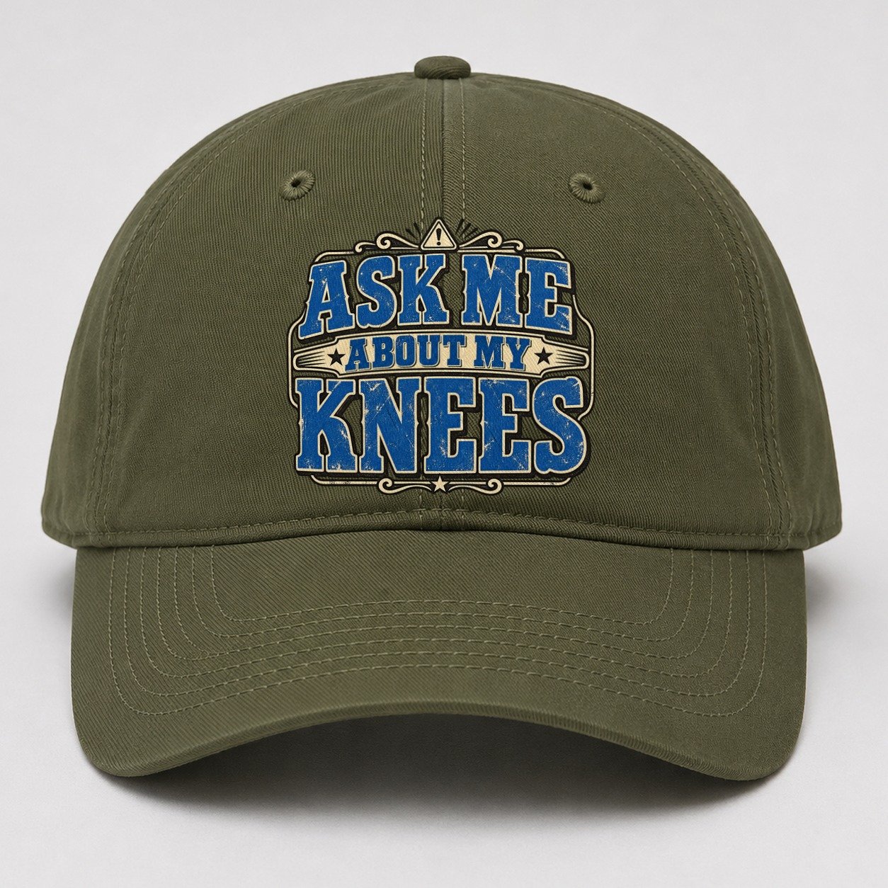 Ask Me About My Knees American Wit Baseball Cap – Army Green