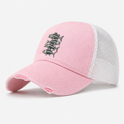 Fish Skeleton Minimal Fishing Elegant Washed Trucker Hat – Light Pink