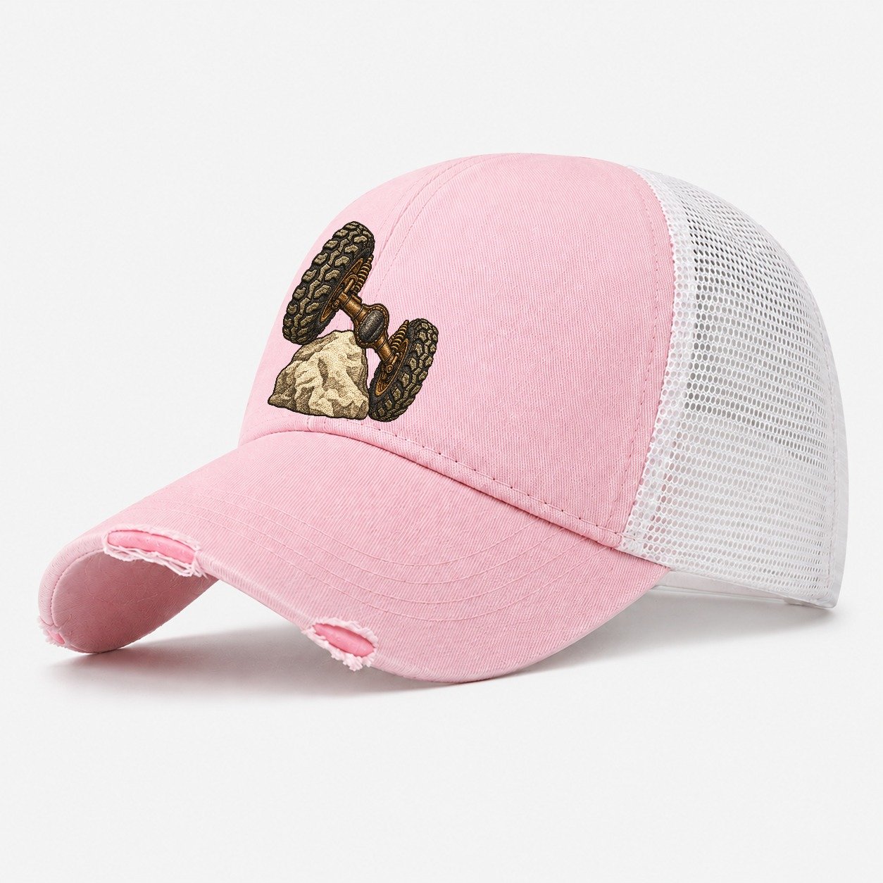 Articulated Axle Over A Rock Off Roading And Overlanding Washed Trucker Hat – Light Pink