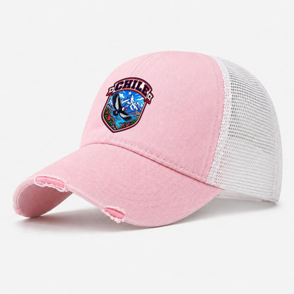 Chile Retro Badge Country Logos Washed Trucker Hat – Light Pink