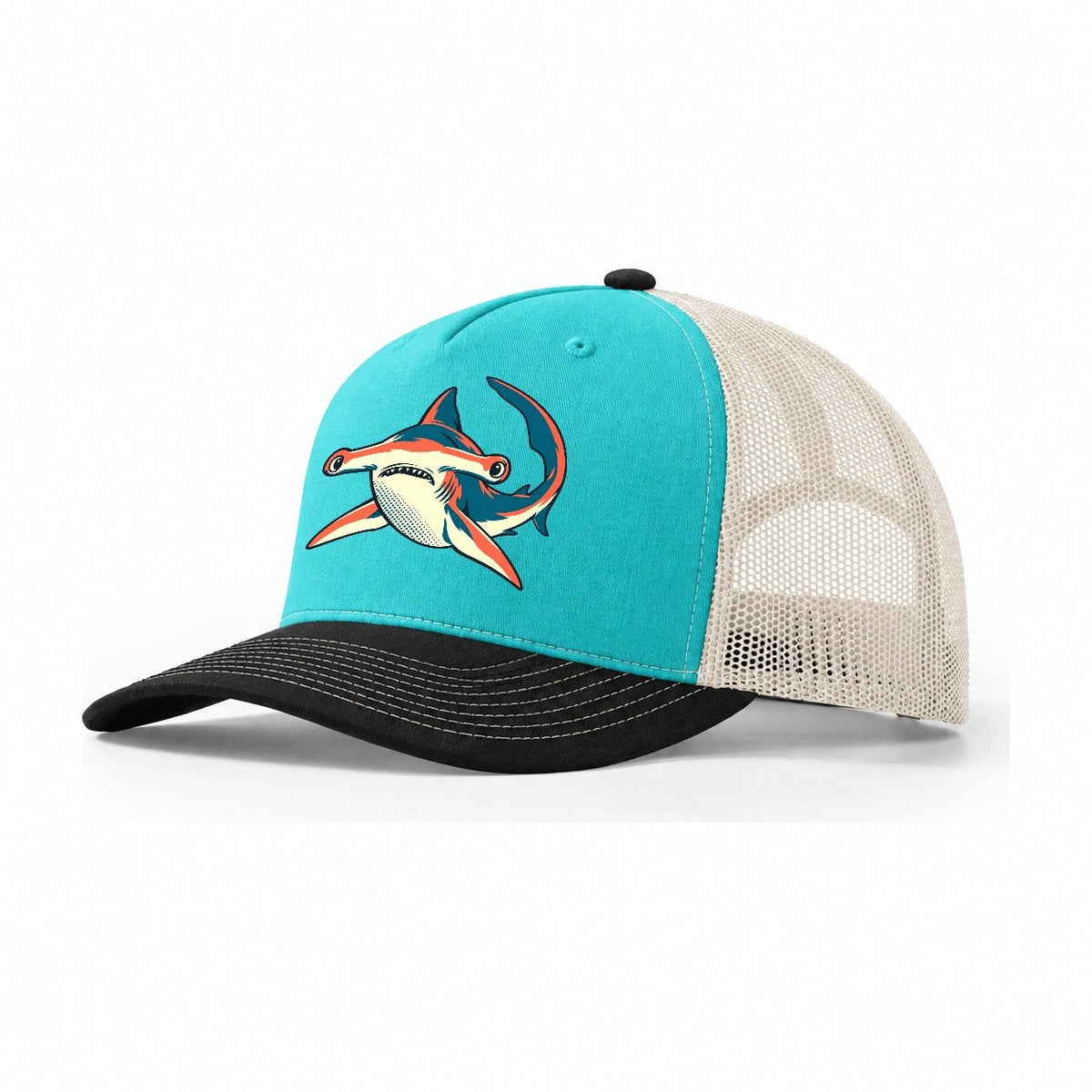 Hammerhead Side Sweep Trucker Hat – Aqua Black White