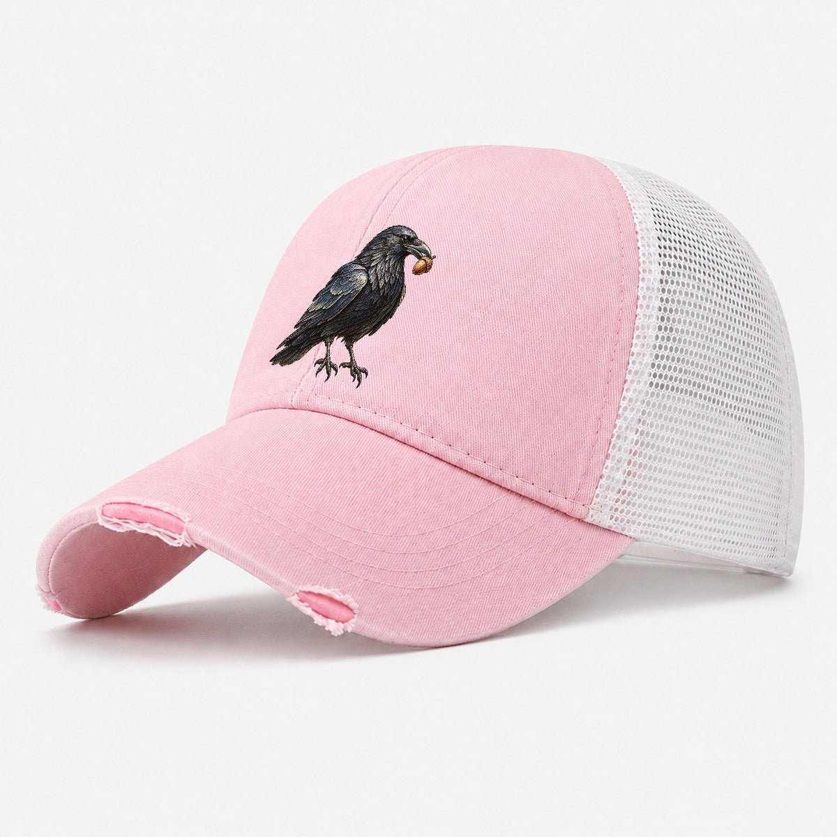 Raven With Acorn Everyday Originals Washed Trucker Hat – Light Pink