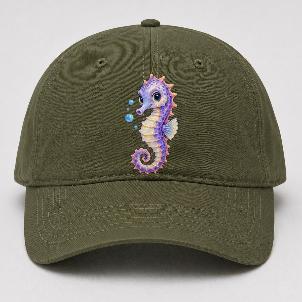 Seahorse Three Quarter Drift Sea Sprite Baseball Cap – Army Green