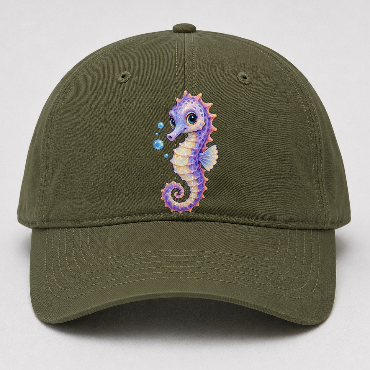 Seahorse Three Quarter Drift Sea Sprite Baseball Cap – Army Green