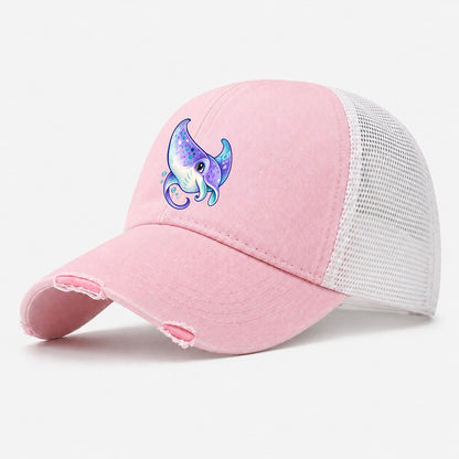 Manta Ray Barrel Turn Sea Sprite Washed Trucker Hat – Light Pink