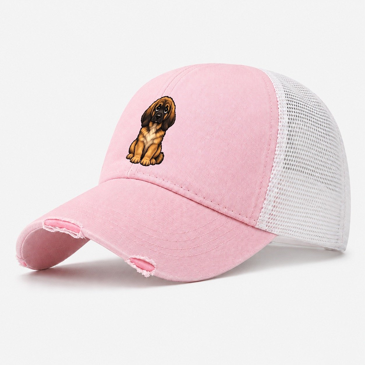 Leonberger Sitting Sweetheart Washed Trucker Hat – Light Pink