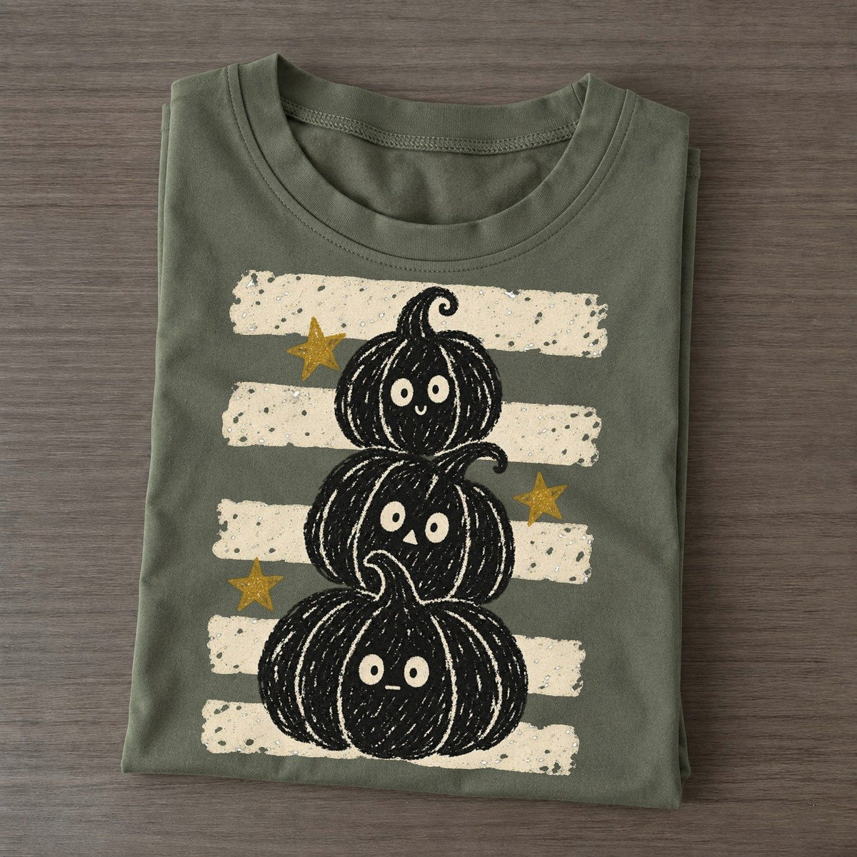 Chalk Jack O Lanterns Night Stripes Classic T-shirt – Army Green