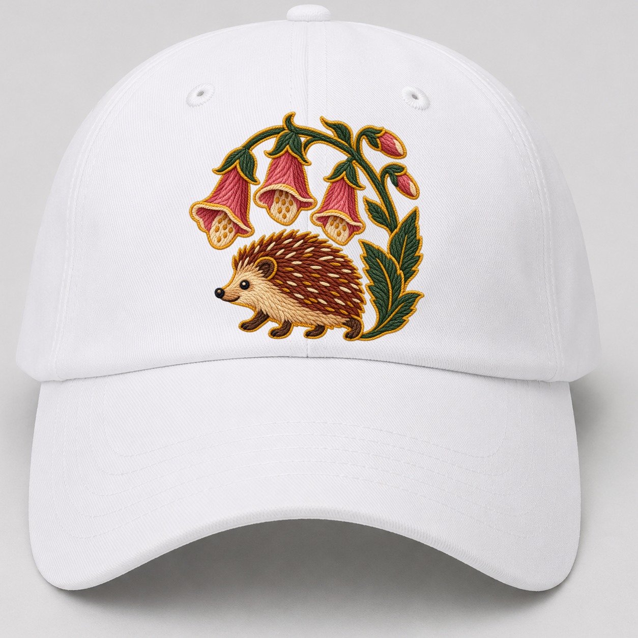 English Foxglove And Hedgehog Uk Culture Heritage Baseball Cap – White