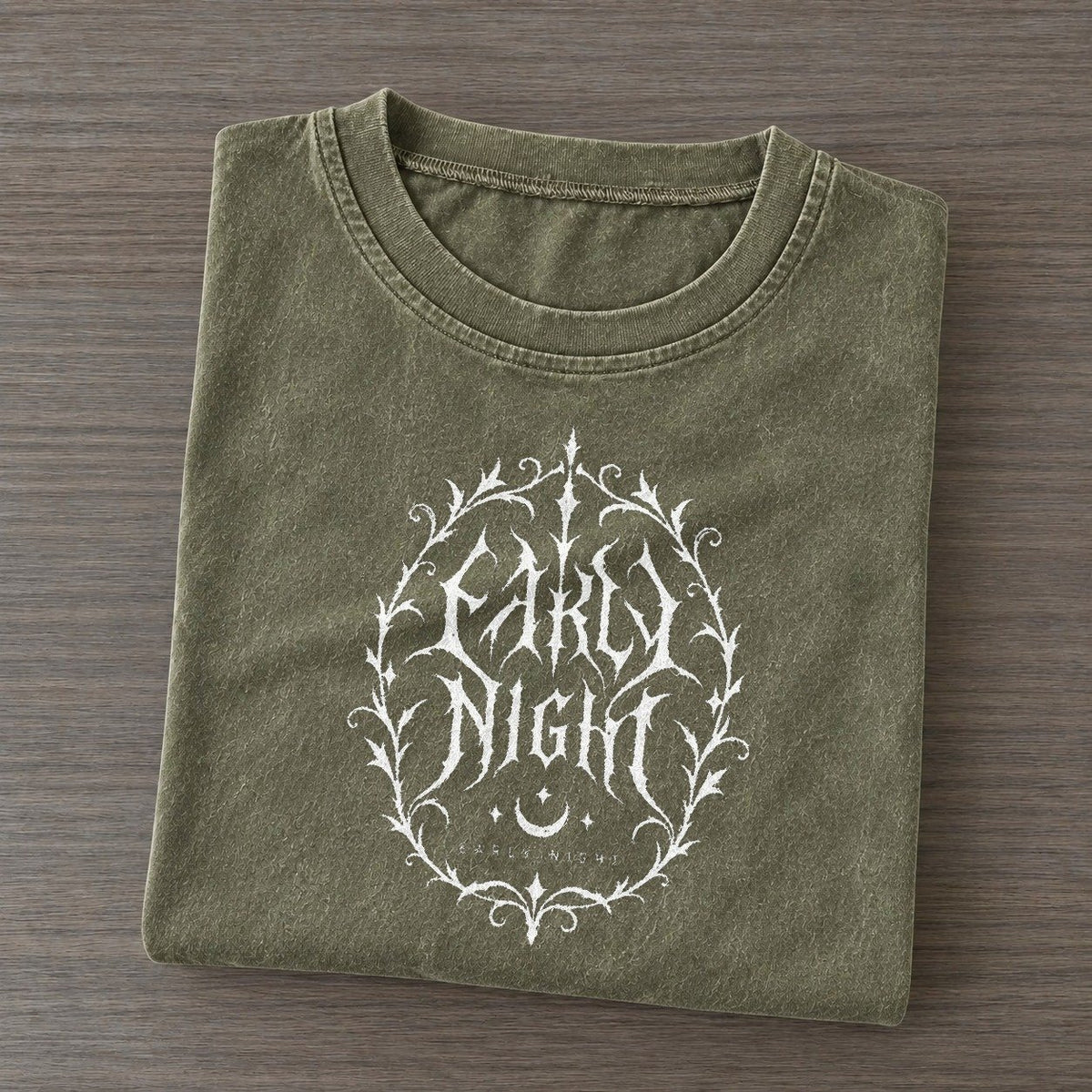 Early Night Unreadable Feelings Vintage T-shirt – Army Green