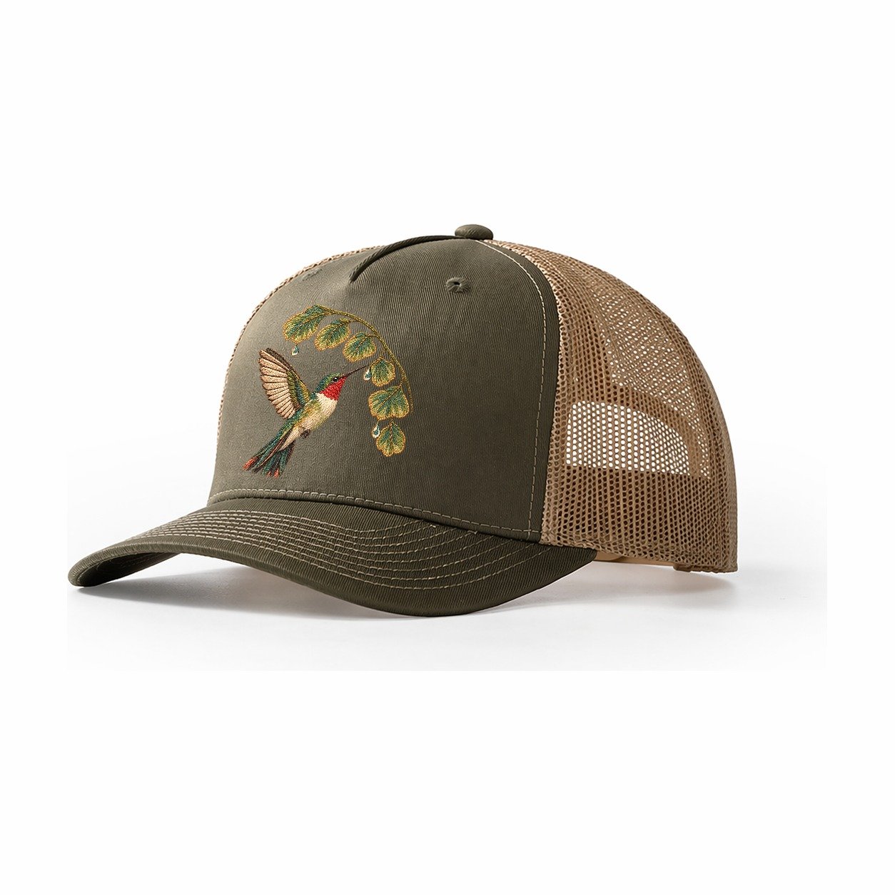 Fern Rain Hummingbird Gentle Wild Trucker Hat – Olive Khaki