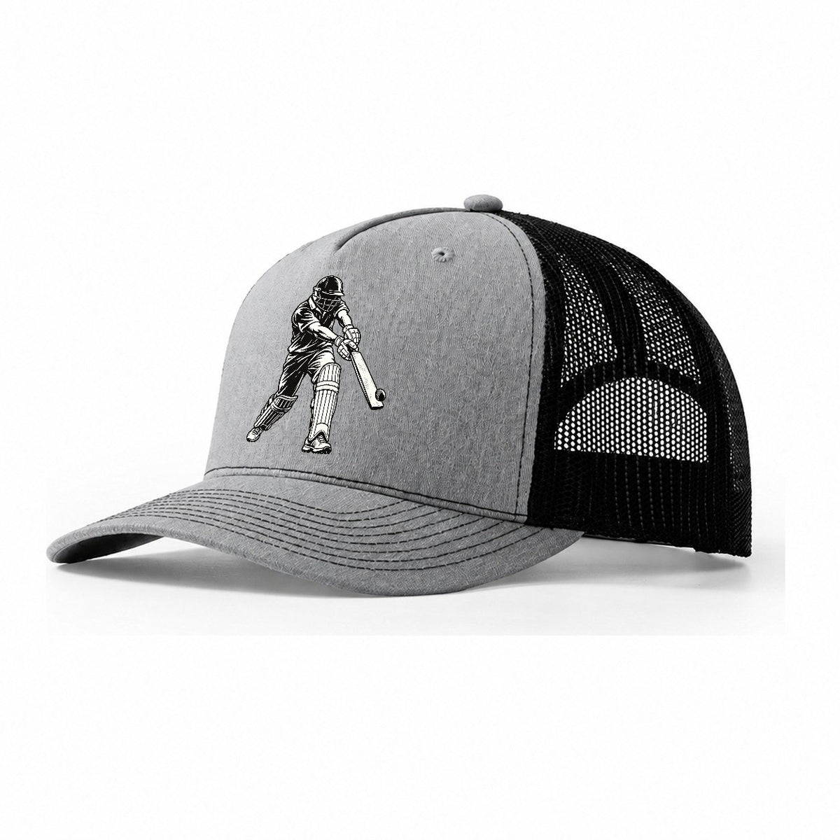 Cricket Batter Cover Drive Global Sports Ink Figures Trucker Hat – Sport Grey Black