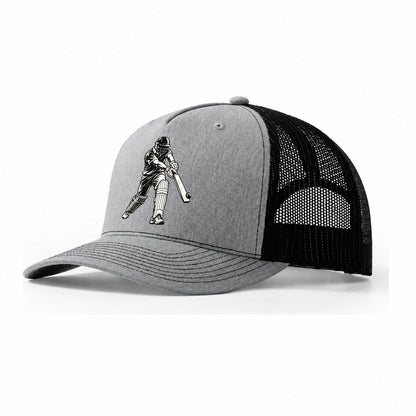 Cricket Batter Cover Drive Global Sports Ink Figures Trucker Hat – Sport Grey Black