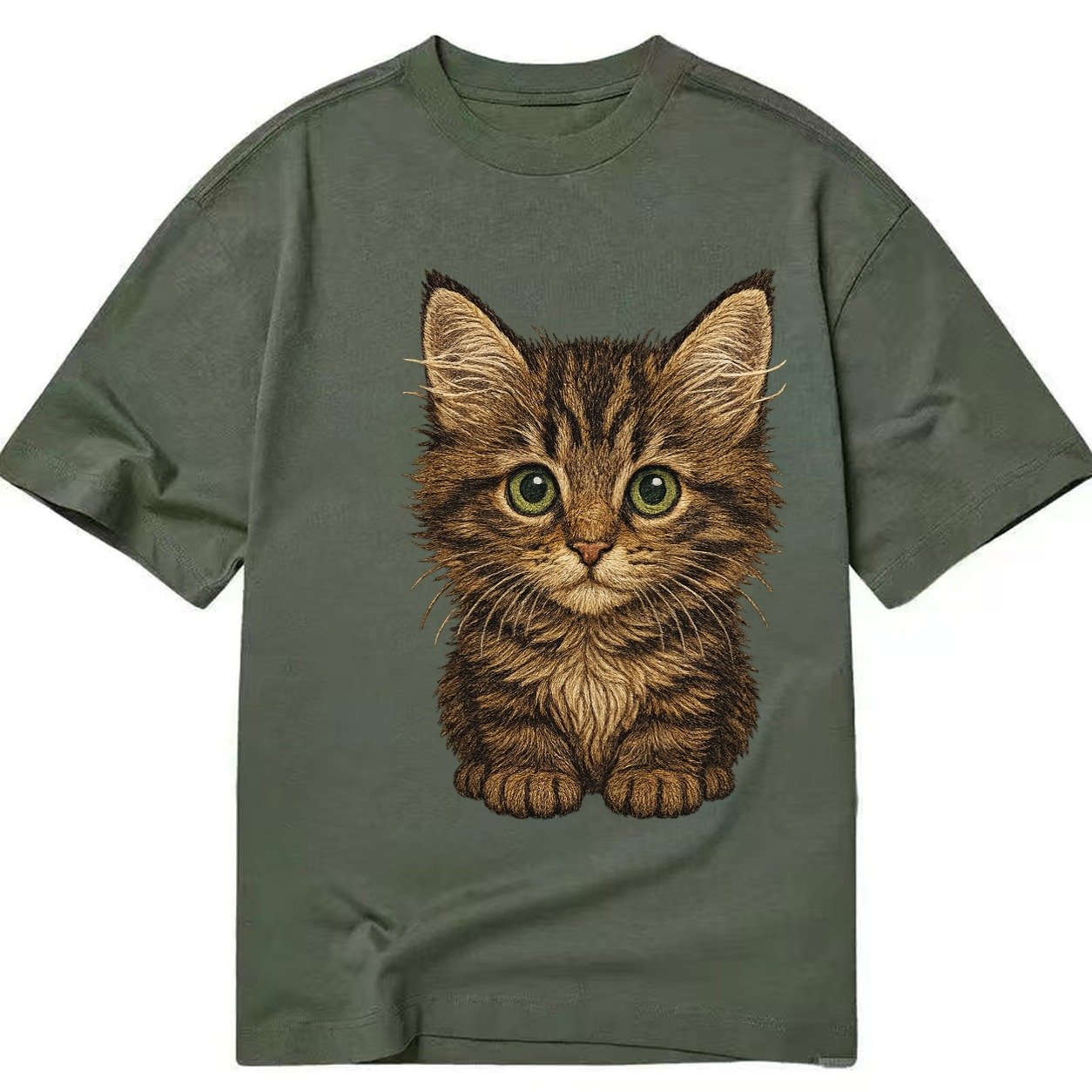 Baby Maine Coon Kitten Large Fluffy Tabby Tufted Ears Big Gr Classic T-shirt – Army Green