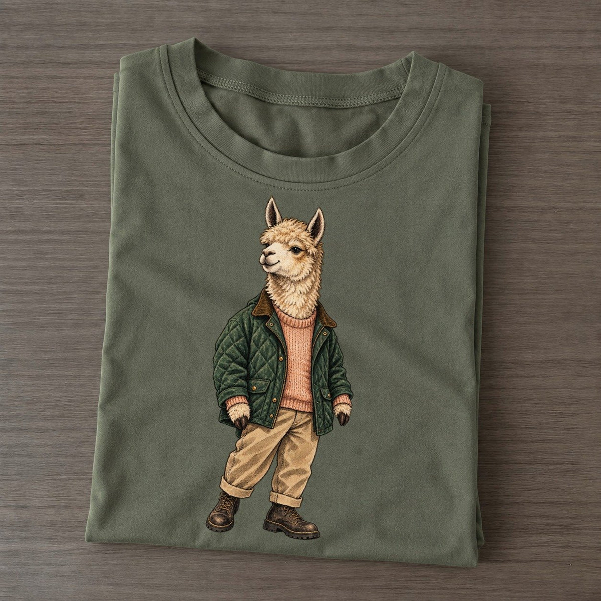 Alpaca Wardrobe Portrait Wild Wardrobe Portraits Classic T-shirt – Army Green