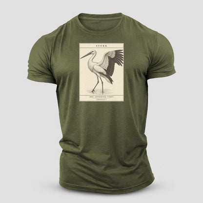 Stork Specimen Plate Creature Canticle Cotton T-Shirt – Army Green