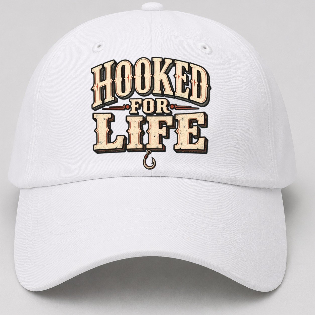 Hooked For Life American Wit Baseball Cap – White