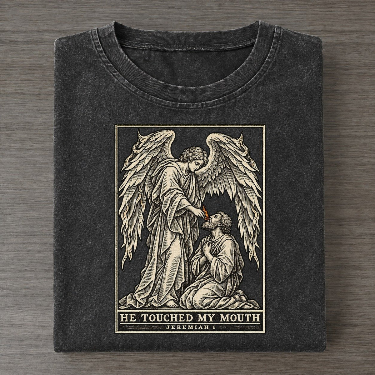 He Touched My Mouth Sixfold Wings Vintage T-shirt – Black