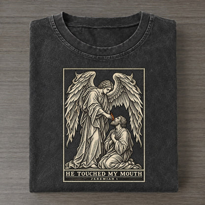 He Touched My Mouth Sixfold Wings Vintage T-shirt – Black