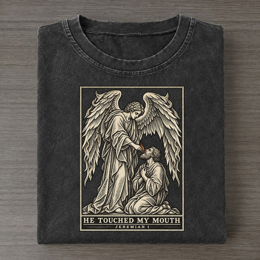 He Touched My Mouth Sixfold Wings Vintage T-shirt – Black