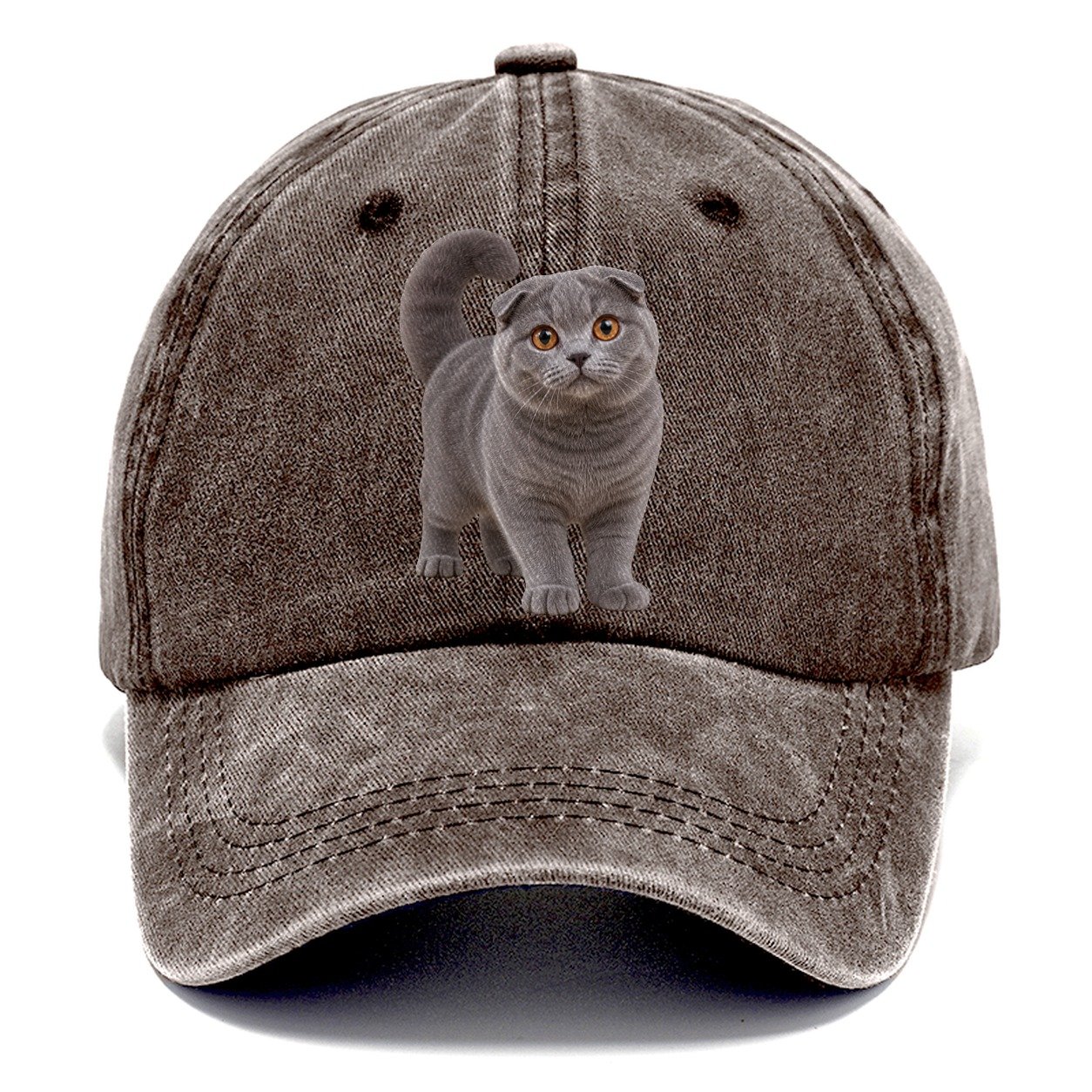 Scottish Fold Standing Three Quarter Realistic Cat Portrait Classic Cap – Brown