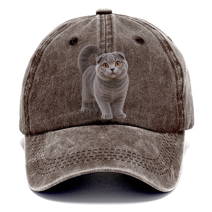 Scottish Fold Standing Three Quarter Realistic Cat Portrait Classic Cap – Brown