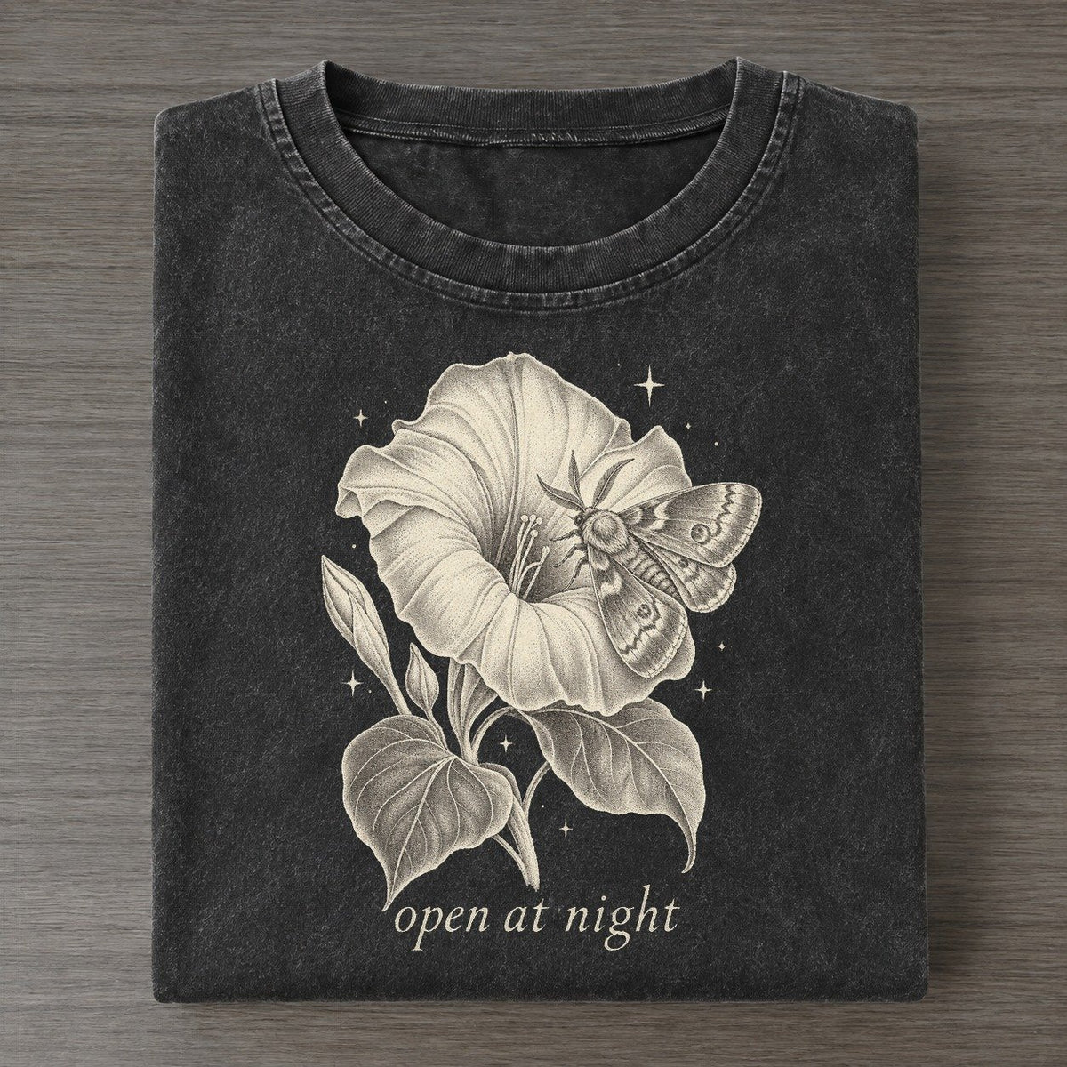 Night Blooming Midnight Linework Vintage T-shirt – Black