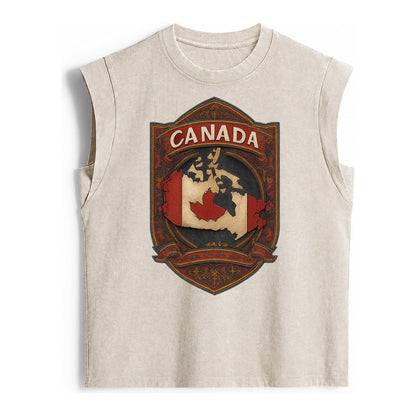 Canada Map Vintage Washed Tank – Beige