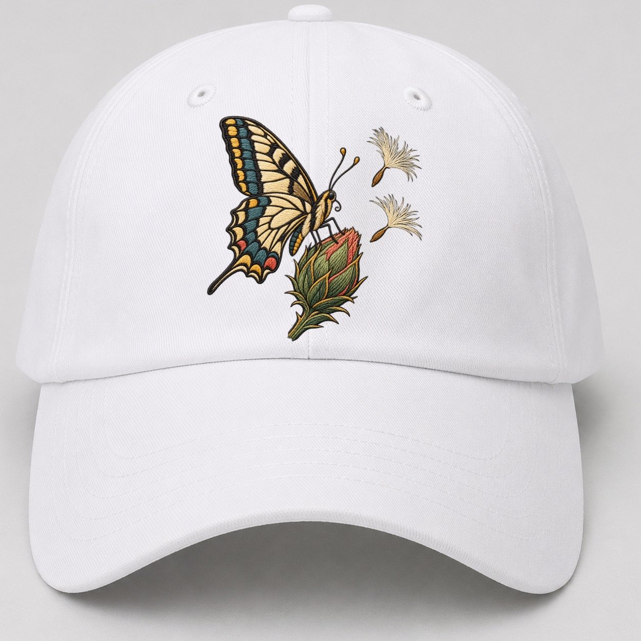 Swallowtail Thistle Rest Gentle Wild Baseball Cap – White