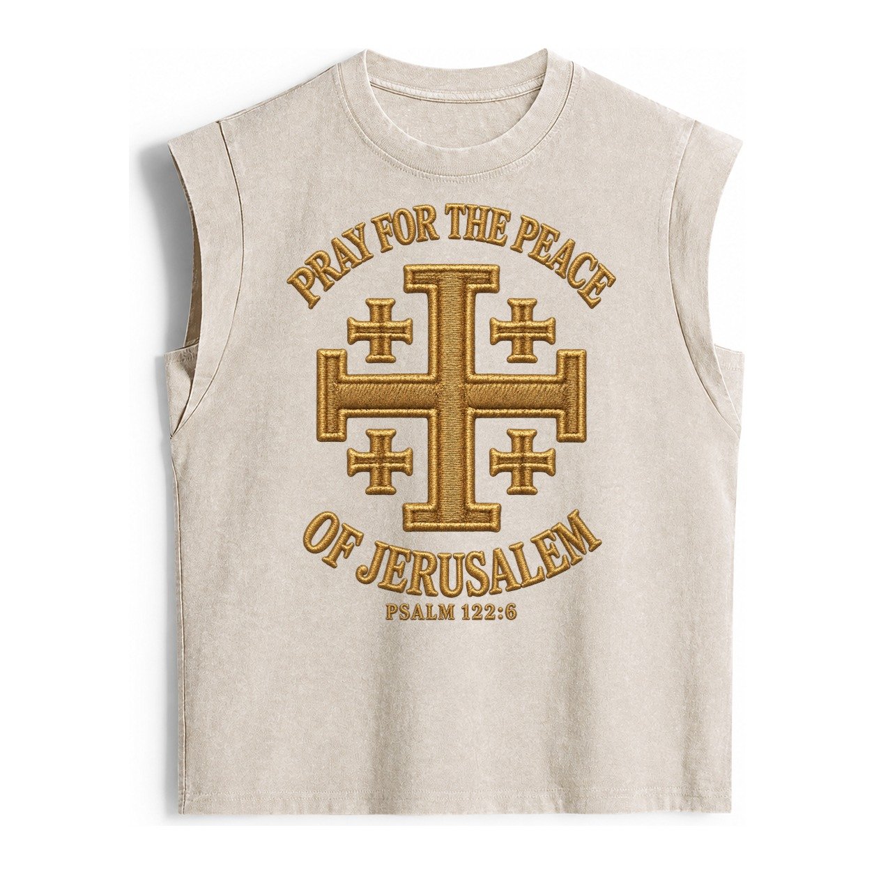 Jerusalem Cross Vintage Washed Tank – Beige