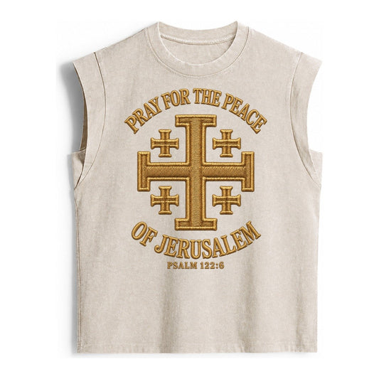 Jerusalem Cross Vintage Washed Tank – Beige