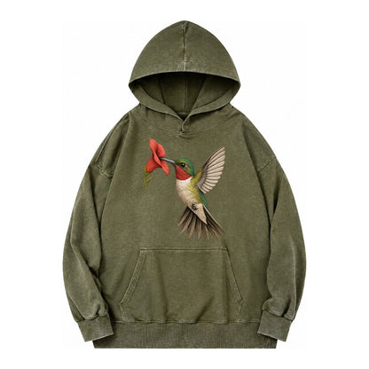 Hummingbird Harmony Vintage Washed Hoodie – Army Green