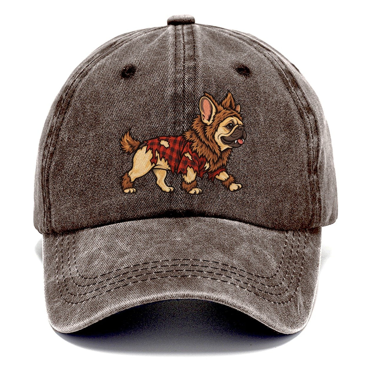 One French Bulldog In Halloween Costume Werewolf With Tufted Fur Patches And Small Fangs Halloween Dog Parade Classic Cap – Brown