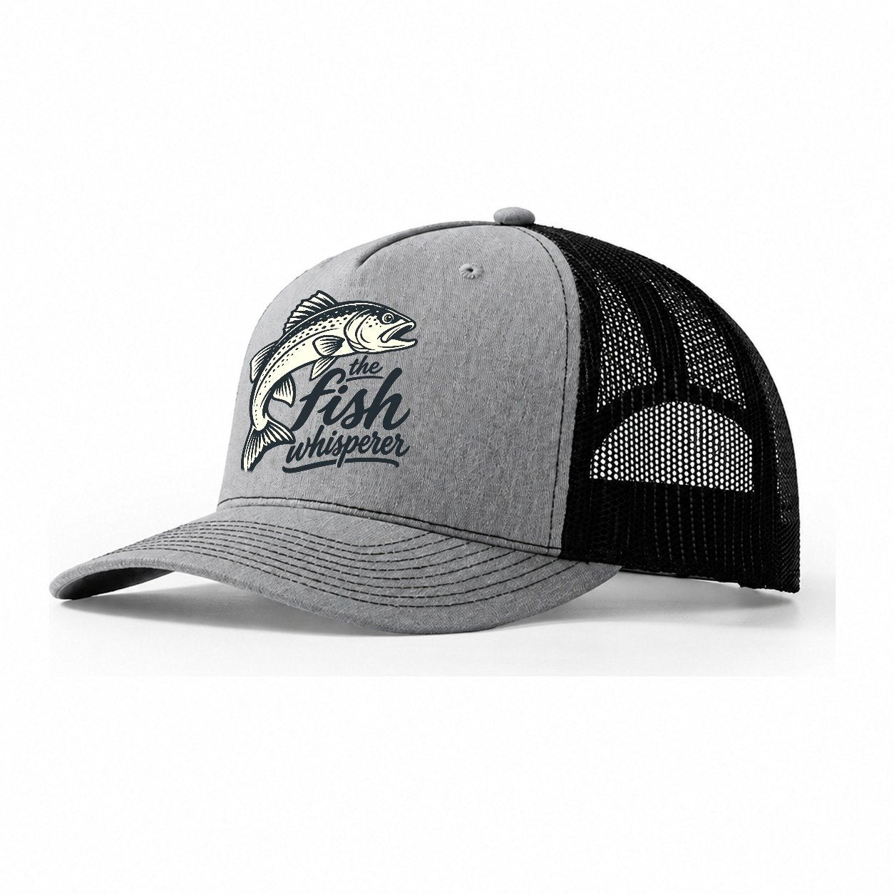 Fish Whisperer Fishing Elegant Trucker Hat – Sport Grey Black