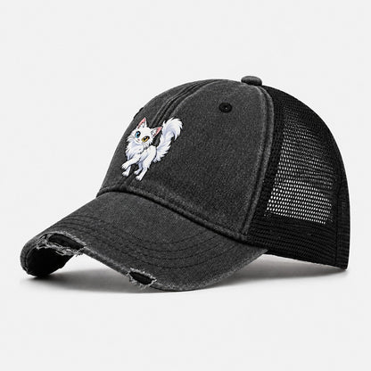 Turkish Angora Tail Up Peeking Cats Washed Trucker Hat – Black
